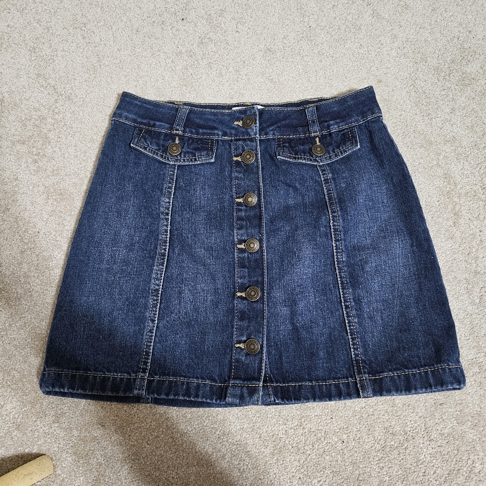 So Button Front Denim Mini Skirt Size 3 26W A-Line Dark Wash